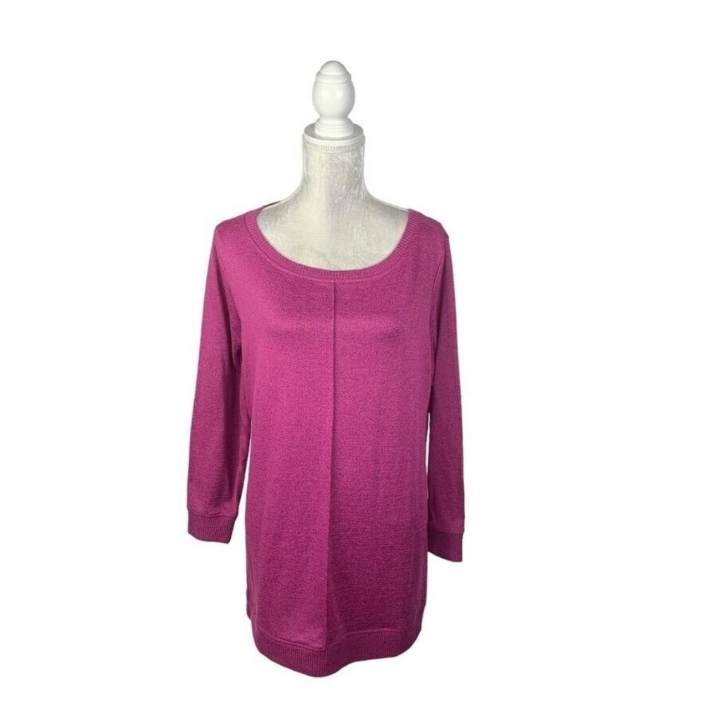 D & Co. Active Marled Raspberry Knit Tunic Top Boatneck Basic Staple Layering LP